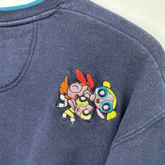Cartoon Network Powerpuff Girls Vintage 2000 Y2K Navy Embroidered Crewneck Sweat - Picture 4 of 11